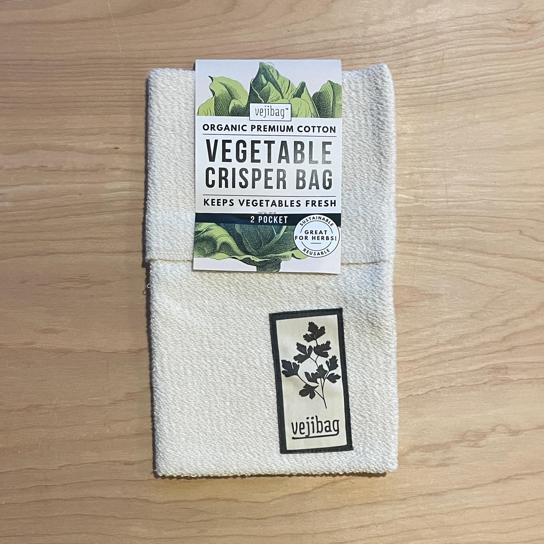 Vejibag is a Vegetable Crisper Bag in standard large XL and will keep your vegetables crisp for up to two weeks without plastics for the zero waste